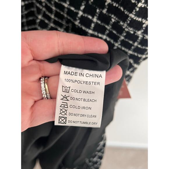 Ivy City Celine Check Puff Sleeve Fit & Flare Mini Dress Black/White Plus 2X NWT - Picture 12 of 16